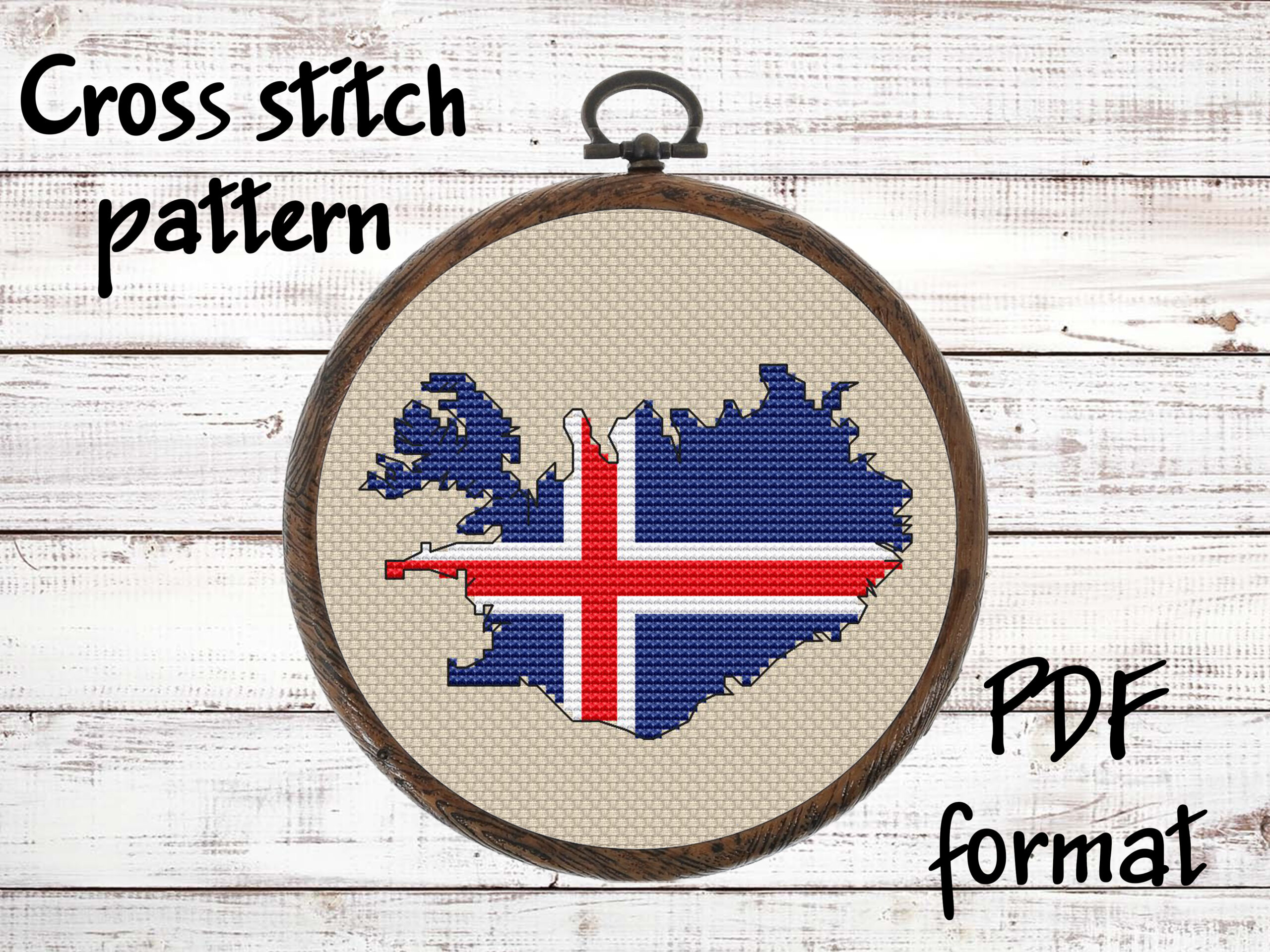 Iceland map cross stitch pattern PDF preview