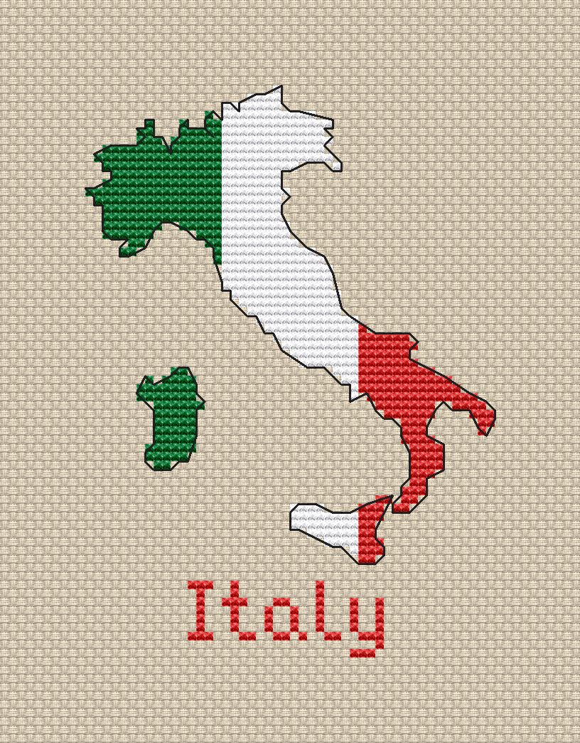 Italy map cross stitch pattern preview 1