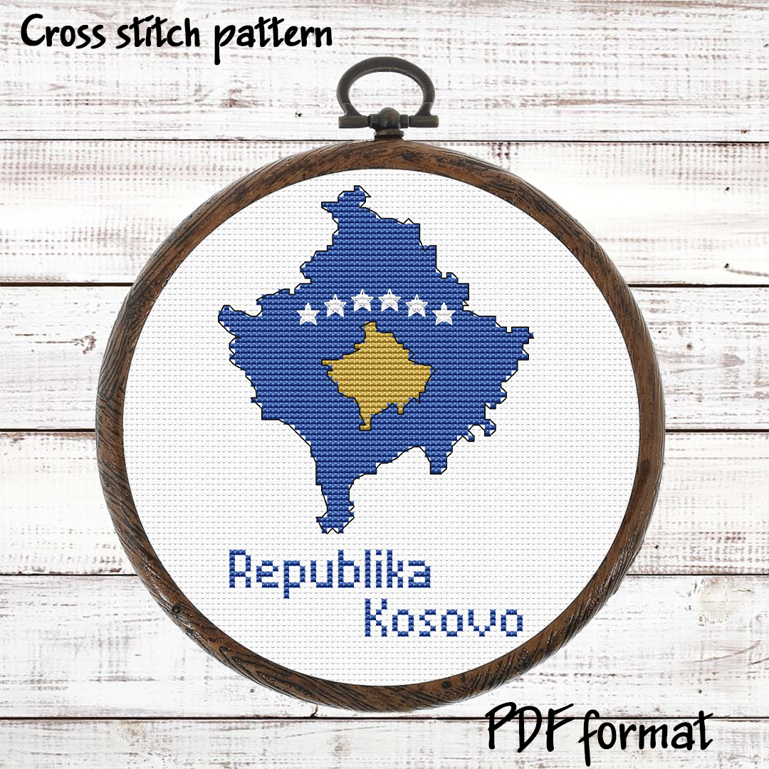 Kosovo map cross stitch pattern PDF preview