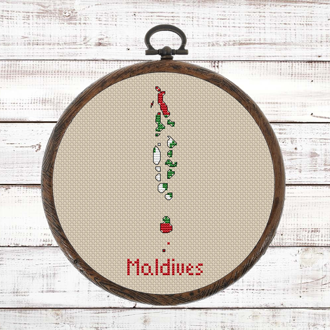 Maldives map cross stitch pattern PDF preview