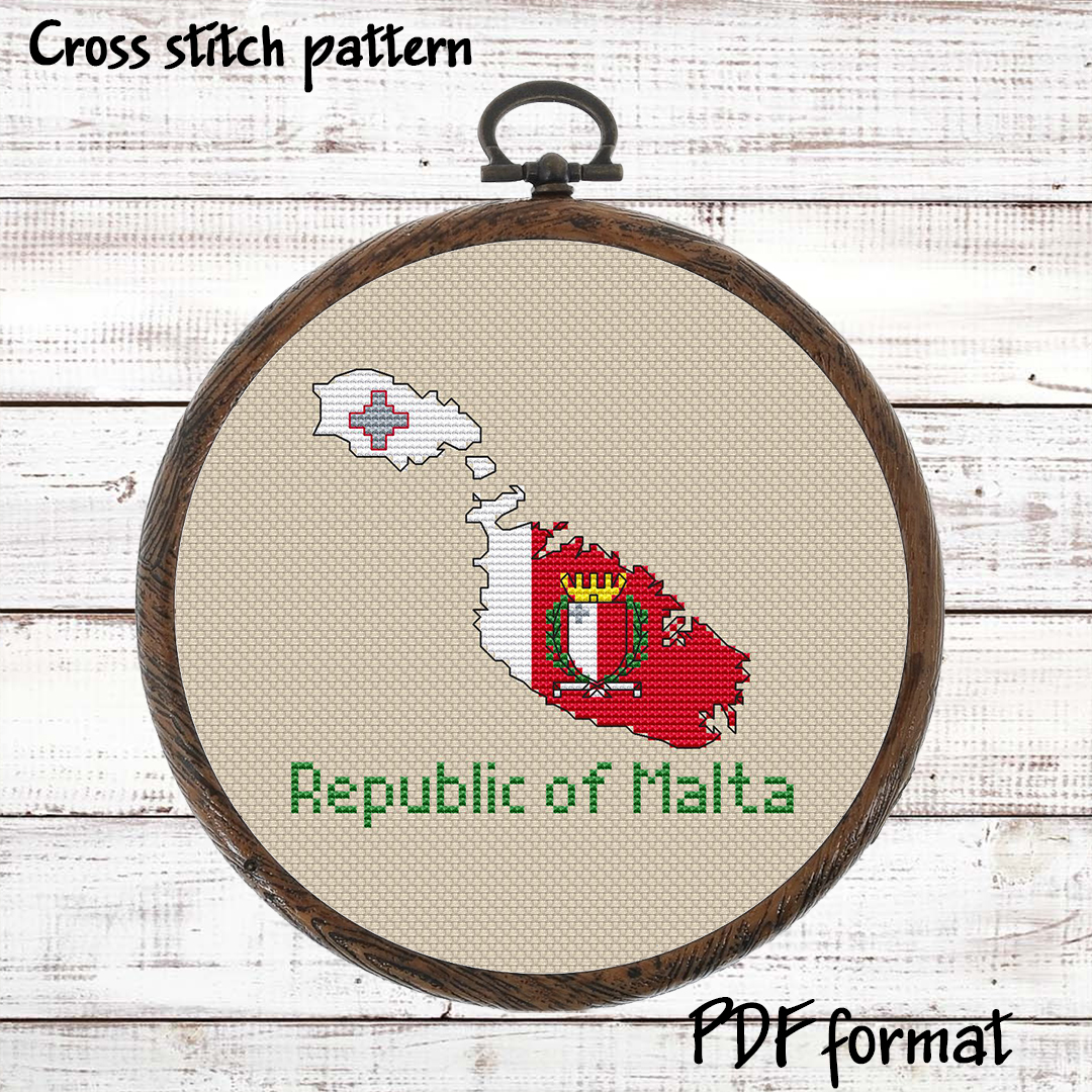 Malta map cross stitch pattern PDF preview