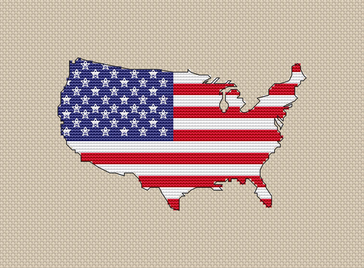 USA flag map cross stitch pattern preview 2