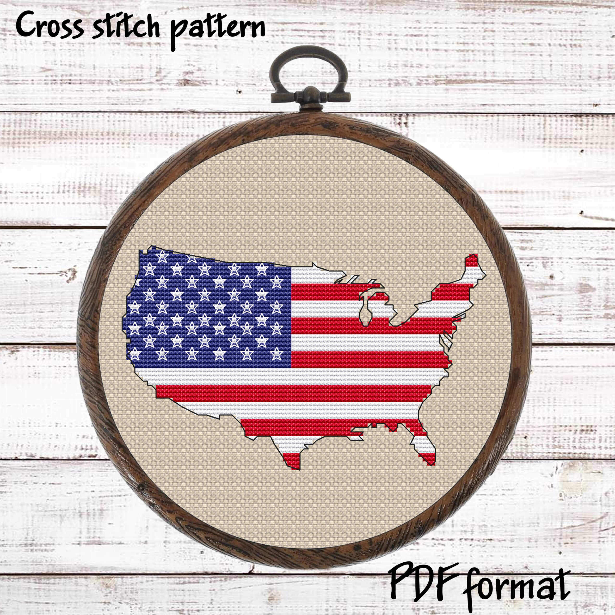 USA flag map cross stitch pattern PDF preview