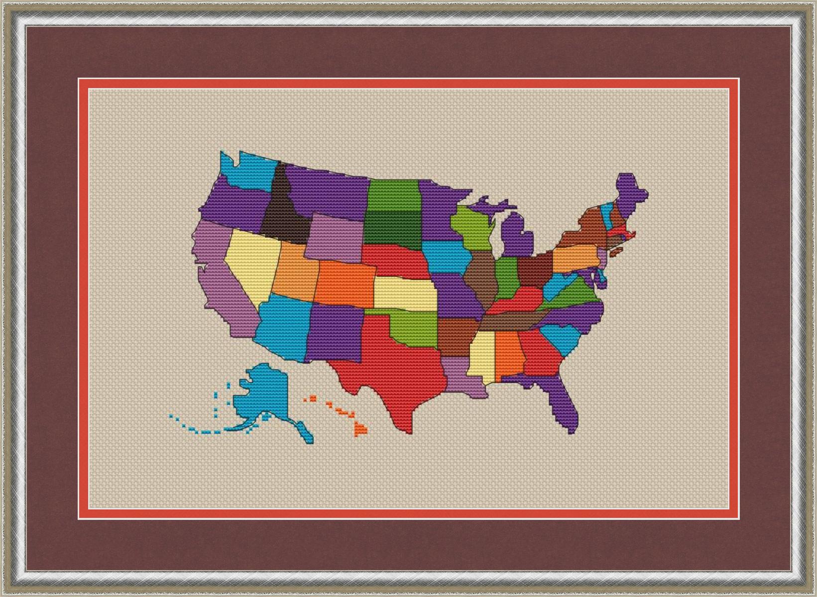USA map cross stitch pattern preview 1