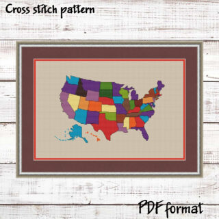 USA map cross stitch pattern PDF preview